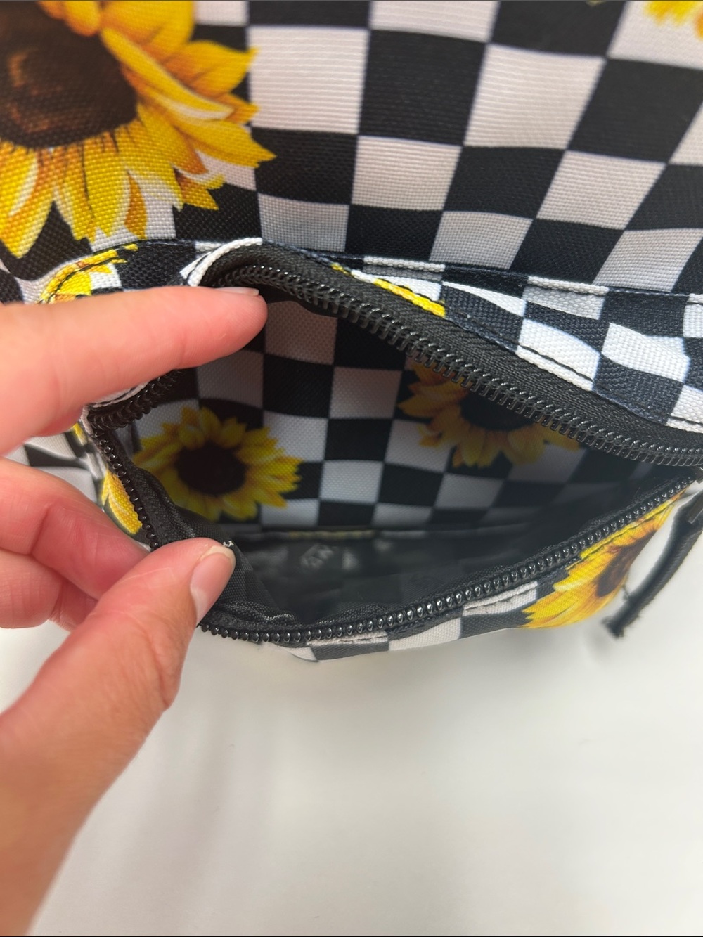 Vans Kids Checkerboard Sunflower Mini Backpack - Black White Yellow - Picture 3 of 5